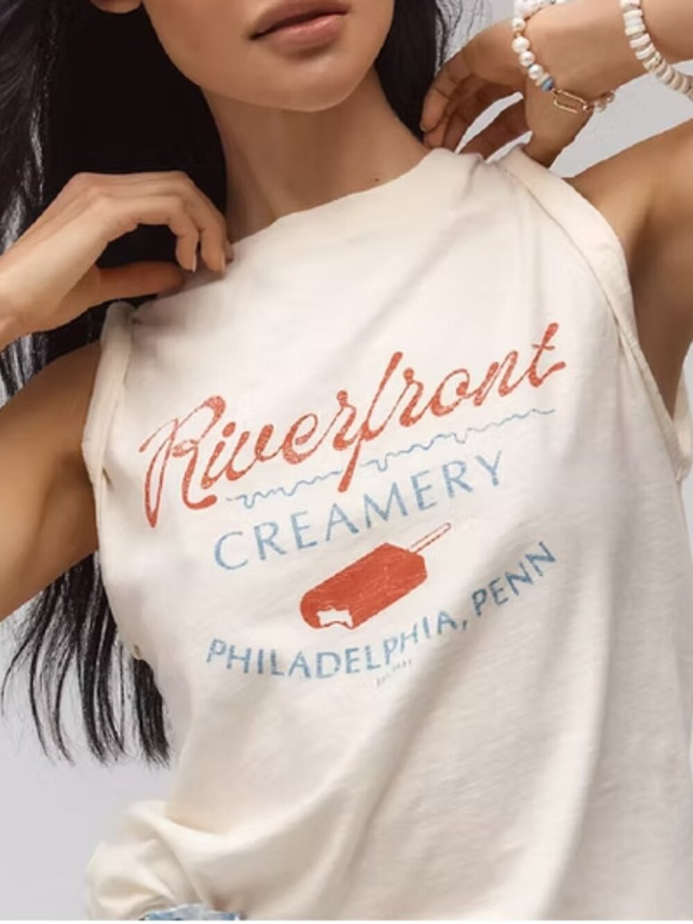Anthropologie Pilcro The Vinnie Riverfront Creamery Muscle Tee - Size L